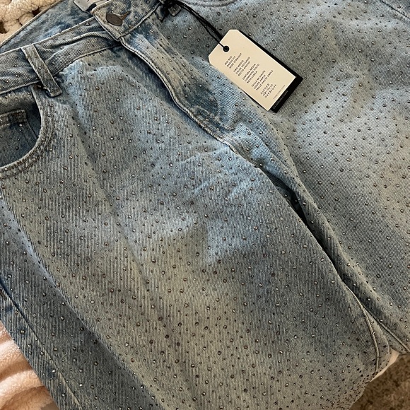 Forever 21 Rhinestone Blue Flare Wide Leg Jeans - Picture 4 of 6